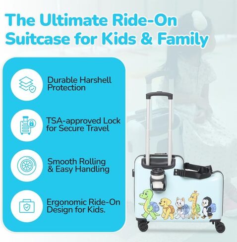 Ride-On Suitcase for Kids | Easy Travel 20" Carry-On Kids Ride On Luggage with Smooth Spinner Wheels in Saudi Arabia