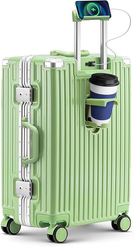 20 Inch Carry On Suitcase, Aluminum Frame Zipperless Hard Shell Luggage with Spinner Wheels, TSA Lock, USB Charging Port, Phone Holder, Cup Holder for Business Travel and Trips, White in Saudi Arabia