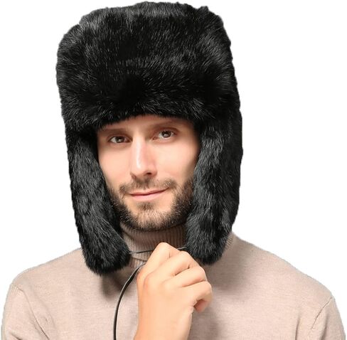 PURFUN الرجال النساء فو الفراء الصياد قبعة الشتاء سميكة فروي Ushanka إيرفلاب قبعة يندبروف الدراجات التزلج الصيد قبعة مع الأذن رفرف in Kuwait