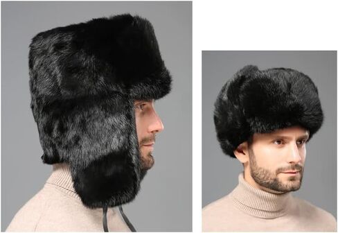 PURFUN الرجال النساء فو الفراء الصياد قبعة الشتاء سميكة فروي Ushanka إيرفلاب قبعة يندبروف الدراجات التزلج الصيد قبعة مع الأذن رفرف in Kuwait
