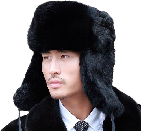 PURFUN الرجال النساء فو الفراء الصياد قبعة الشتاء سميكة فروي Ushanka إيرفلاب قبعة يندبروف الدراجات التزلج الصيد قبعة مع الأذن رفرف in Kuwait