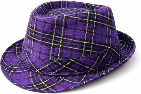 GiftExpress Mardi Gras Fedora Hat, Purple Plaid Costume Party Hat for Men and Women, Parade & Photo Booth Accessory, One Size Fits Most Adults in Saudi Arabia