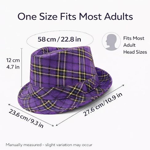 GiftExpress Mardi Gras Fedora Hat, Purple Plaid Costume Party Hat for Men and Women, Parade & Photo Booth Accessory, One Size Fits Most Adults in Saudi Arabia