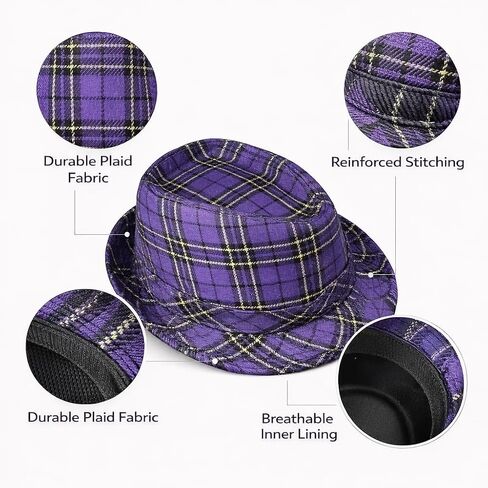 GiftExpress Mardi Gras Fedora Hat, Purple Plaid Costume Party Hat for Men and Women, Parade & Photo Booth Accessory, One Size Fits Most Adults in Saudi Arabia