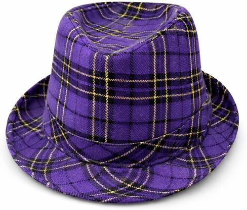 GiftExpress Mardi Gras Fedora Hat, Purple Plaid Costume Party Hat for Men and Women, Parade & Photo Booth Accessory, One Size Fits Most Adults in Saudi Arabia