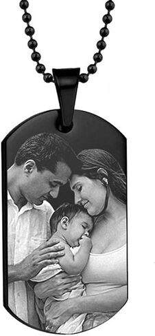 PicturesOnGold.com Black Plated Stainless Steel Custom Photo Dog Tag Pendant Personalized Picture Necklace w- 24 inch Ball Chain - 1 1/4 Inches x 2 Inches - Jewelry Gifts for Men & Women in Saudi Arabia