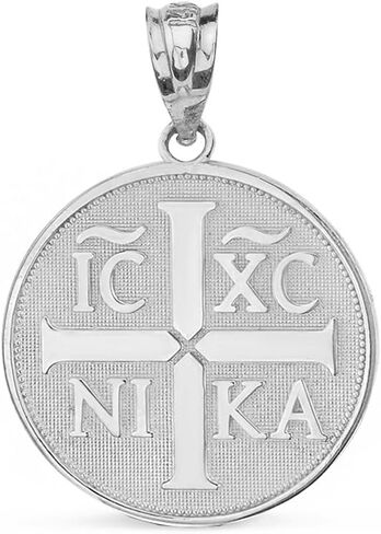 Religious Jewelry 14k White Gold Christogram Symbol IC XC NIKA Jesus Christ Conquers Medal Pendant in Saudi Arabia