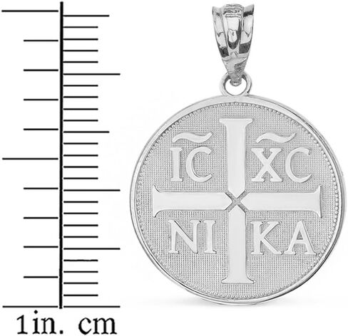 Religious Jewelry 14k White Gold Christogram Symbol IC XC NIKA Jesus Christ Conquers Medal Pendant in Saudi Arabia