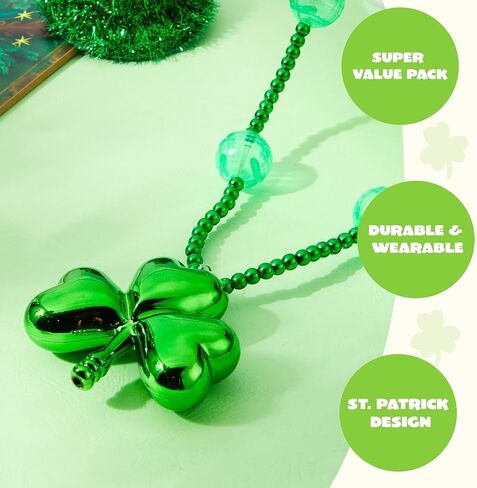 JOYIN St. Patrick's Day LED Shamrock Bead Necklace, Green Jumbo Bead Necklace for St. Patrick's Day Carnival Dress Up, Costume Party Accessories, Irish Decorations Favors in Saudi Arabia