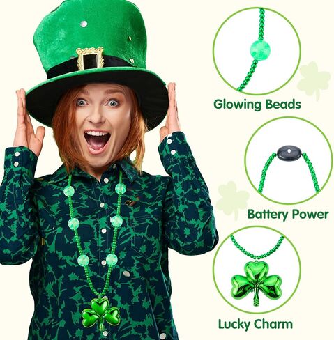 JOYIN St. Patrick's Day LED Shamrock Bead Necklace, Green Jumbo Bead Necklace for St. Patrick's Day Carnival Dress Up, Costume Party Accessories, Irish Decorations Favors in Saudi Arabia