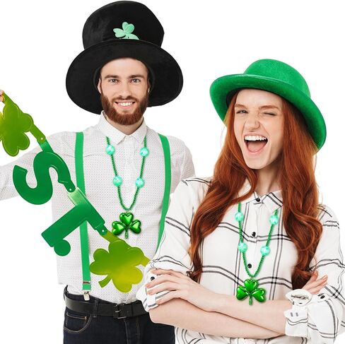 JOYIN St. Patrick's Day LED Shamrock Bead Necklace, Green Jumbo Bead Necklace for St. Patrick's Day Carnival Dress Up, Costume Party Accessories, Irish Decorations Favors in Saudi Arabia