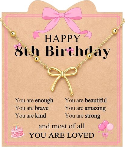 UNGENT THEM You Are Enough and Loved - Happy 8th 9th 10th 11th 12th 13th Birthday Gifts Gold Bow Necklace for Birthday Girls in Saudi Arabia