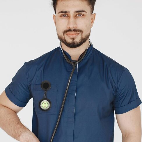 ساعة iplusmile Fob، ساعة قابلة للسحب مع عقرب ثانٍ للممرضات، مشبك رقمي على جيب محمول طية صدر السترة للممرضات والأطباء والطلاب والنساء (أسود مضيء) in Saudi Arabia