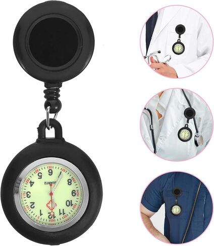 ساعة iplusmile Fob، ساعة قابلة للسحب مع عقرب ثانٍ للممرضات، مشبك رقمي على جيب محمول طية صدر السترة للممرضات والأطباء والطلاب والنساء (أسود مضيء) in Saudi Arabia