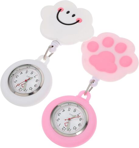 PartyKindom 2Pcs Cute Pocket Watch Retractable Clip Design for Nurses Students Smooth Lightweight Convenient for Daily Use Stylish Analog in Saudi Arabia