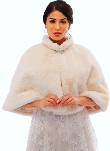 Yalice Women's Wedding Faux Fur Shawl and Wrap Bridal Fur Stole Cloak Cape Fur Scarf for Bride and Bridesmaids in Saudi Arabia