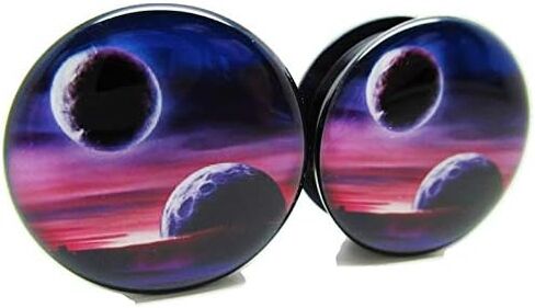 Purple Planets & Moon Ear Plugs - Acrylic Screw-On - 12 Sizes - Pair in Saudi Arabia