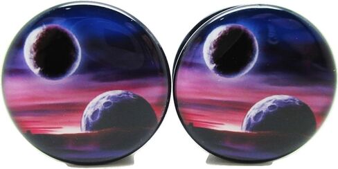 Purple Planets & Moon Ear Plugs - Acrylic Screw-On - 12 Sizes - Pair in Saudi Arabia