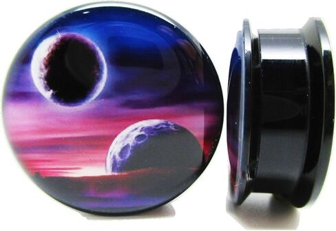 Purple Planets & Moon Ear Plugs - Acrylic Screw-On - 12 Sizes - Pair in Saudi Arabia