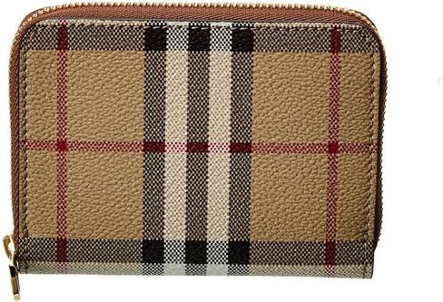 محفظة BURBERRY للسيدات بسحاب – طراز 8070600 – قماش أرشيفي باللون البيج مع زخرفة من جلد العجل، صنع في إيطاليا in Saudi Arabia