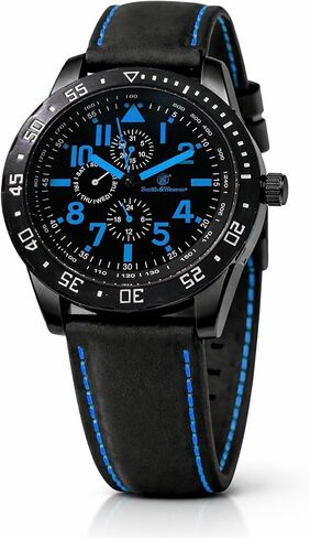 Smith & Wesson Men's Calibrator Watch, 5 ATM, Stainless Steel Caseback, Black Rubber Strap, Blue Numbers, Tactical Watch, Precision Quart, Scratch Resistant, Father's Day Gift, 51mm in Kuwait