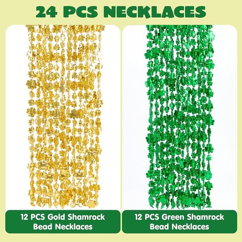 JOYIN 24 Pcs St. Patrick's Day Shamrock Necklaces Set, 12 Green and 12 Golden Shamrock Bead Necklaces for St. Patrick's Day Dressing Up Costume Accessories, Irish Carnival Party Favor Supplies in Saudi Arabia