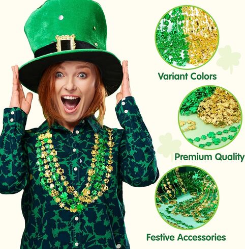 JOYIN 24 Pcs St. Patrick's Day Shamrock Necklaces Set, 12 Green and 12 Golden Shamrock Bead Necklaces for St. Patrick's Day Dressing Up Costume Accessories, Irish Carnival Party Favor Supplies in Saudi Arabia