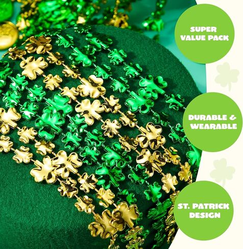 JOYIN 24 Pcs St. Patrick's Day Shamrock Necklaces Set, 12 Green and 12 Golden Shamrock Bead Necklaces for St. Patrick's Day Dressing Up Costume Accessories, Irish Carnival Party Favor Supplies in Saudi Arabia