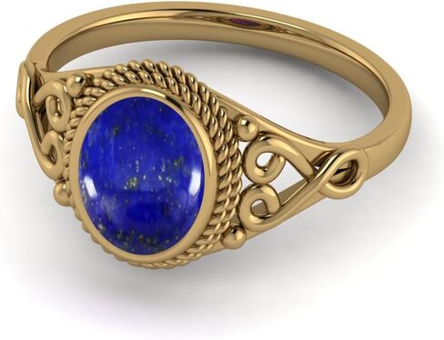 Lapis Lazuli Gold Polish Ring, Lapis Lazuli Yellow Gold Plated Ring, Blue Lapis Lazuli Anti Tarnish Polish Ring, Anti Tarnish Plating Ring, Oval Cabochon Rose Gold Plating Ring -9us in Saudi Arabia