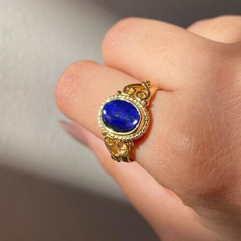 Lapis Lazuli Gold Polish Ring, Lapis Lazuli Yellow Gold Plated Ring, Blue Lapis Lazuli Anti Tarnish Polish Ring, Anti Tarnish Plating Ring, Oval Cabochon Rose Gold Plating Ring -9us in Saudi Arabia