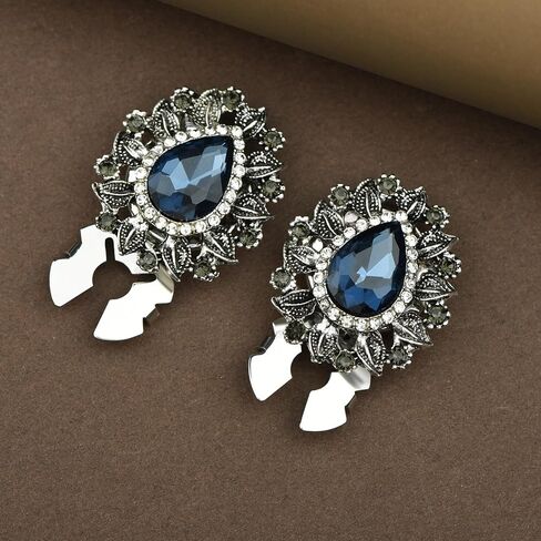 Vintage Rhinestone Teardrop-Shaped Flower Button Covers & Cufflinks Set - Snap-On Jewelry Clips for Shirts, Tuxedos, Dresses Wedding, Party, Formal Events Gift in Saudi Arabia