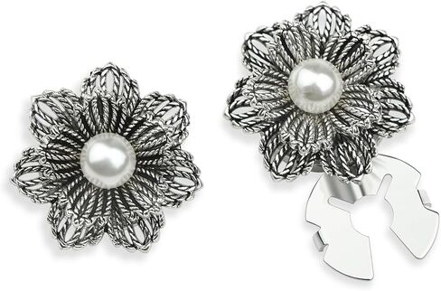 Vintage Style Flower Button Cover Cufflinks with Pearl Center, Brass Alloy, Gold and Silver, Extra Large, 2 Piece Set Snap-on Cufflinks for Wedding and Business Shirts in Saudi Arabia