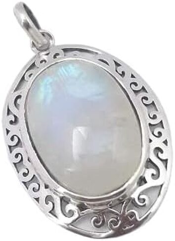 قوس قزح Moonstone قلادة الصلبة 925 فضة مجوهرات الأحجار الكريمة اليدوية قلادة هدية مجوهرات هدية عيد الميلاد in Kuwait