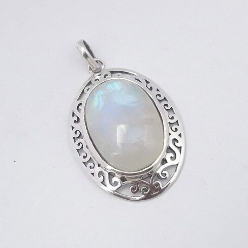 قوس قزح Moonstone قلادة الصلبة 925 فضة مجوهرات الأحجار الكريمة اليدوية قلادة هدية مجوهرات هدية عيد الميلاد in Kuwait