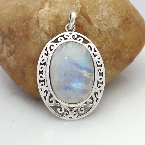 قوس قزح Moonstone قلادة الصلبة 925 فضة مجوهرات الأحجار الكريمة اليدوية قلادة هدية مجوهرات هدية عيد الميلاد in Kuwait