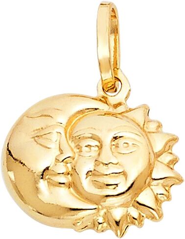 Ioka - 14K Yellow Gold Half Moon & Full Sun Charm Tiny Pendant For Necklace or Chain in Saudi Arabia