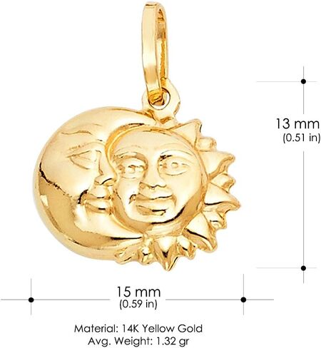 Ioka - 14K Yellow Gold Half Moon & Full Sun Charm Tiny Pendant For Necklace or Chain in Saudi Arabia