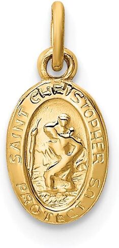 DEWBERRY Real 14K Yellow or White Gold Polished Solid Saint Christopher Medal Oval Pendant |Unisex Womens Men's Religious St. Christopher Medals | Round St. Christopher Protect Us Pendants & Charms in Saudi Arabia