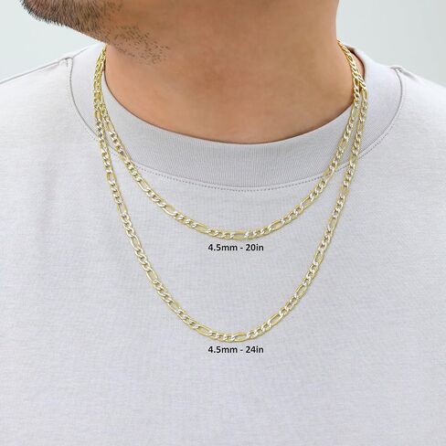 Nuragold 14k Real Yellow Gold Figaro Link Diamond Cut Two Tone Pave Chain Necklace 16"-30" (2mm-6.5mm) Italian Jewelry for Men & Women in Saudi Arabia