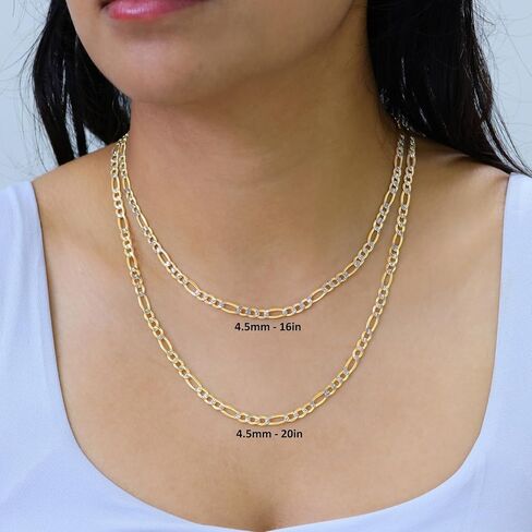 Nuragold 14k Real Yellow Gold Figaro Link Diamond Cut Two Tone Pave Chain Necklace 16"-30" (2mm-6.5mm) Italian Jewelry for Men & Women in Saudi Arabia