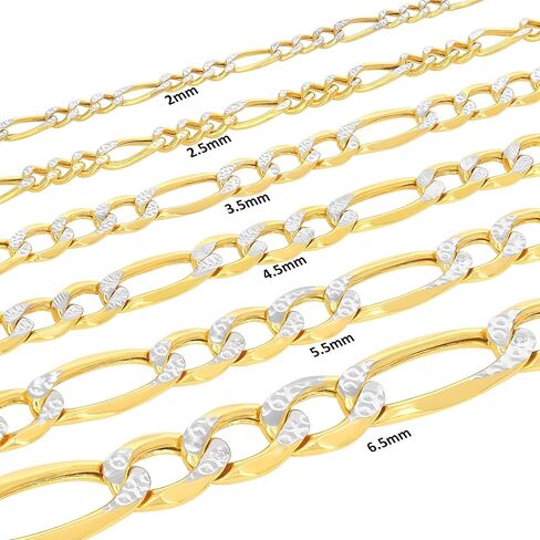 Nuragold 14k Real Yellow Gold Figaro Link Diamond Cut Two Tone Pave Chain Necklace 16"-30" (2mm-6.5mm) Italian Jewelry for Men & Women in Saudi Arabia
