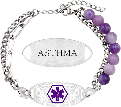 سوار تنبيه طبي مقاوم للماء، حجر قابل للتعديل مطرز مع علامة من الفولاذ المقاوم للصدأ مجوهرات لمرضى السكري أساور تنبيه Eliquis للنساء YA5493 in Kuwait