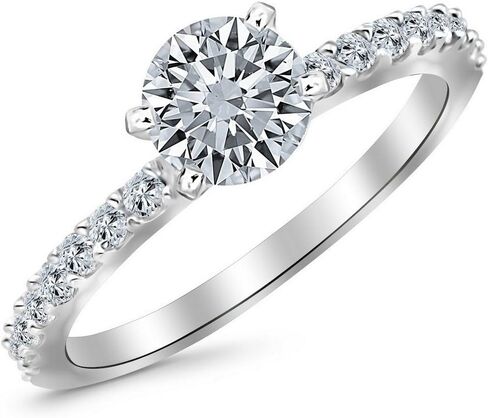 خاتم خطوبة من الذهب الأبيض عيار 14 قيراط 3.25 قيراط من LAB GROWN DIAMOND كلاسيكي بأحجار جانبية مرصوفة بقطع دائري من الألماس (لون D-E VS1-VS2 وضوح 3 قيراط مركزي) in Kuwait