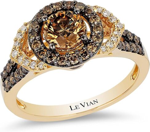 LE VIAN 1 1/5 Carat Vanilla and Chocolate Diamond Ring for Women | 14K Yellow Gold Round Central Prong Setting Statement Ring for Her (G-H/Brown, VS2-SI1, 1.22 Cttw) Promise Anniversary Band Size 7 in Saudi Arabia