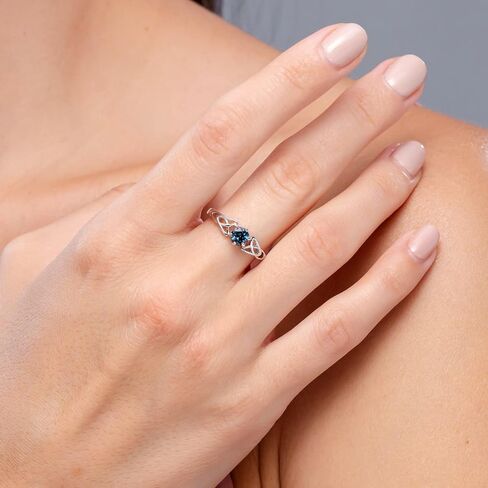 Angara Natural London Blue Topaz Solitaire Ring for Women | Solitaire Round London Blue Topaz Celtic Knot Ring in 14K Solid Gold/Silver/Platinum | December Birthday, Gemstone Jewellery Gift in Saudi Arabia