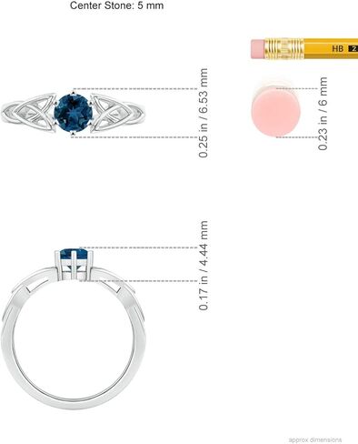 Angara Natural London Blue Topaz Solitaire Ring for Women | Solitaire Round London Blue Topaz Celtic Knot Ring in 14K Solid Gold/Silver/Platinum | December Birthday, Gemstone Jewellery Gift in Saudi Arabia
