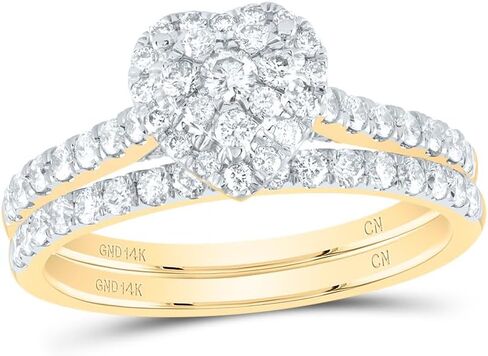 Jewels By Lux 14kt Yellow Gold 7/8 Cttw Natural Diamond Heart Single Halo Wedding Engagement Anniversary Bridal Set, Women Size: 5-9 in Saudi Arabia