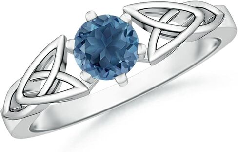 Angara Natural London Blue Topaz Solitaire Ring for Women | Solitaire Round London Blue Topaz Celtic Knot Ring in 14K Solid Gold/Silver/Platinum | December Birthday, Gemstone Jewellery Gift in Saudi Arabia