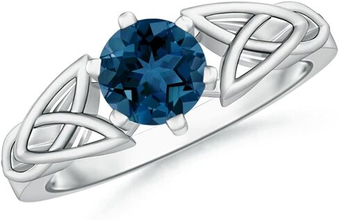 Angara Natural London Blue Topaz Solitaire Ring for Women | Solitaire Round London Blue Topaz Celtic Knot Ring in 14K Solid Gold/Silver/Platinum | December Birthday, Gemstone Jewellery Gift in Saudi Arabia