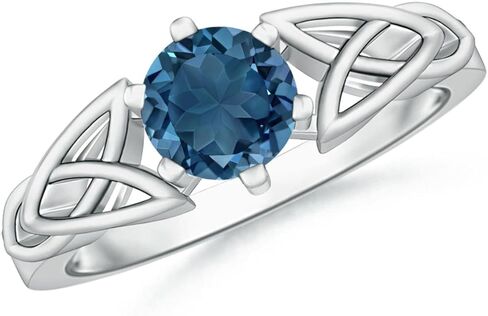 Angara Natural London Blue Topaz Solitaire Ring for Women | Solitaire Round London Blue Topaz Celtic Knot Ring in 14K Solid Gold/Silver/Platinum | December Birthday, Gemstone Jewellery Gift in Saudi Arabia